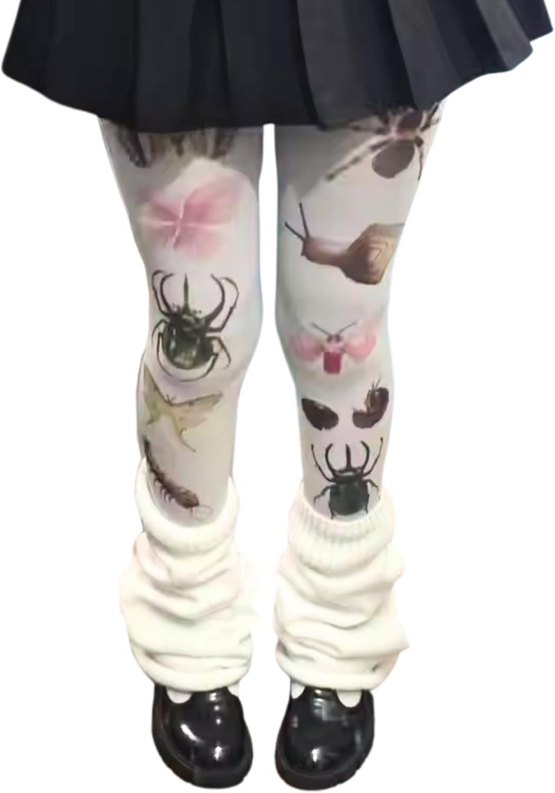 TYATVS Womens Whimsy Twee Funky Tights Emo Goth Patterned Stockings Whimsical Clothes Y2k Grunge Aesthetic - Image 1